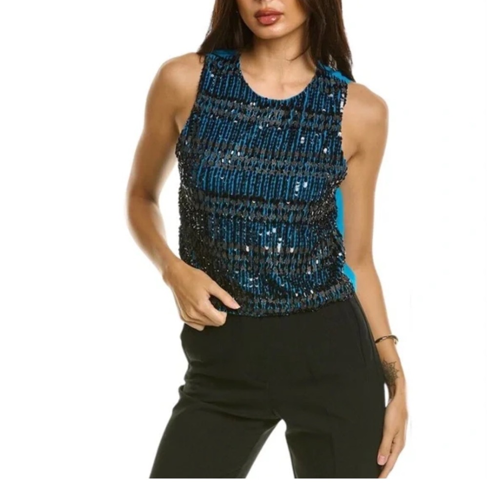 Alice + Olivia Blue and Black Sequin Tank Top NWT